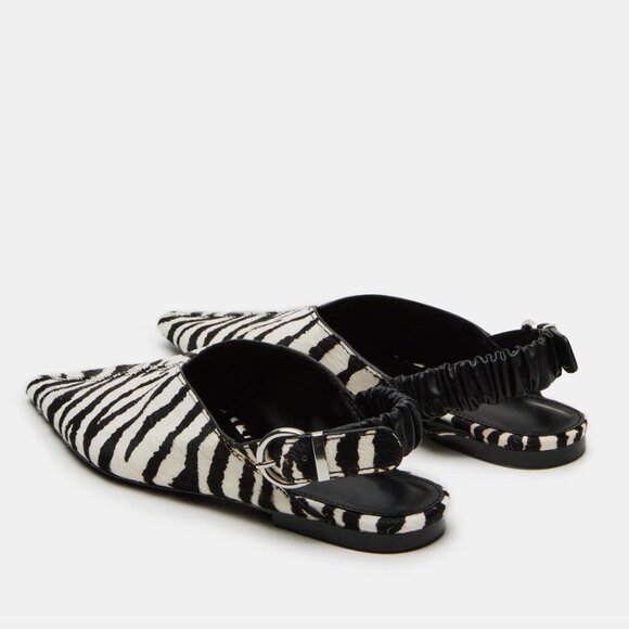 Steve Madden Zebra-Print Cow Hair Pointed-Toe Ruched Slingback Ballet Flats - Picture 3 of 9
